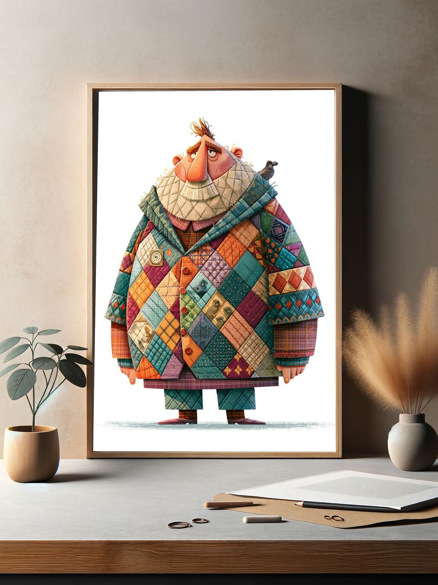 Patchwork Man Illustration Poster. — room view 2