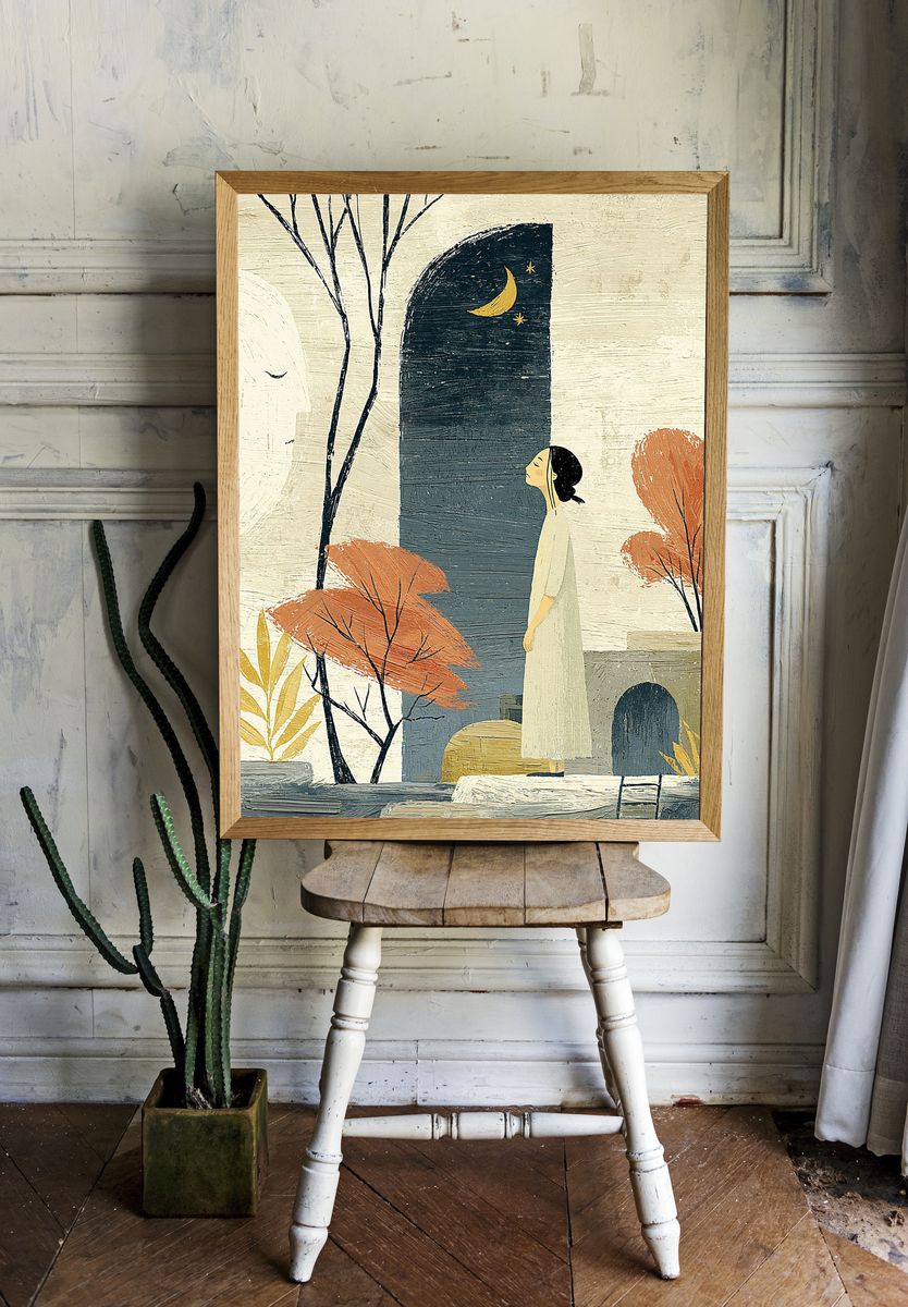 Moonlit Woman Illustration Poster. — room view 1