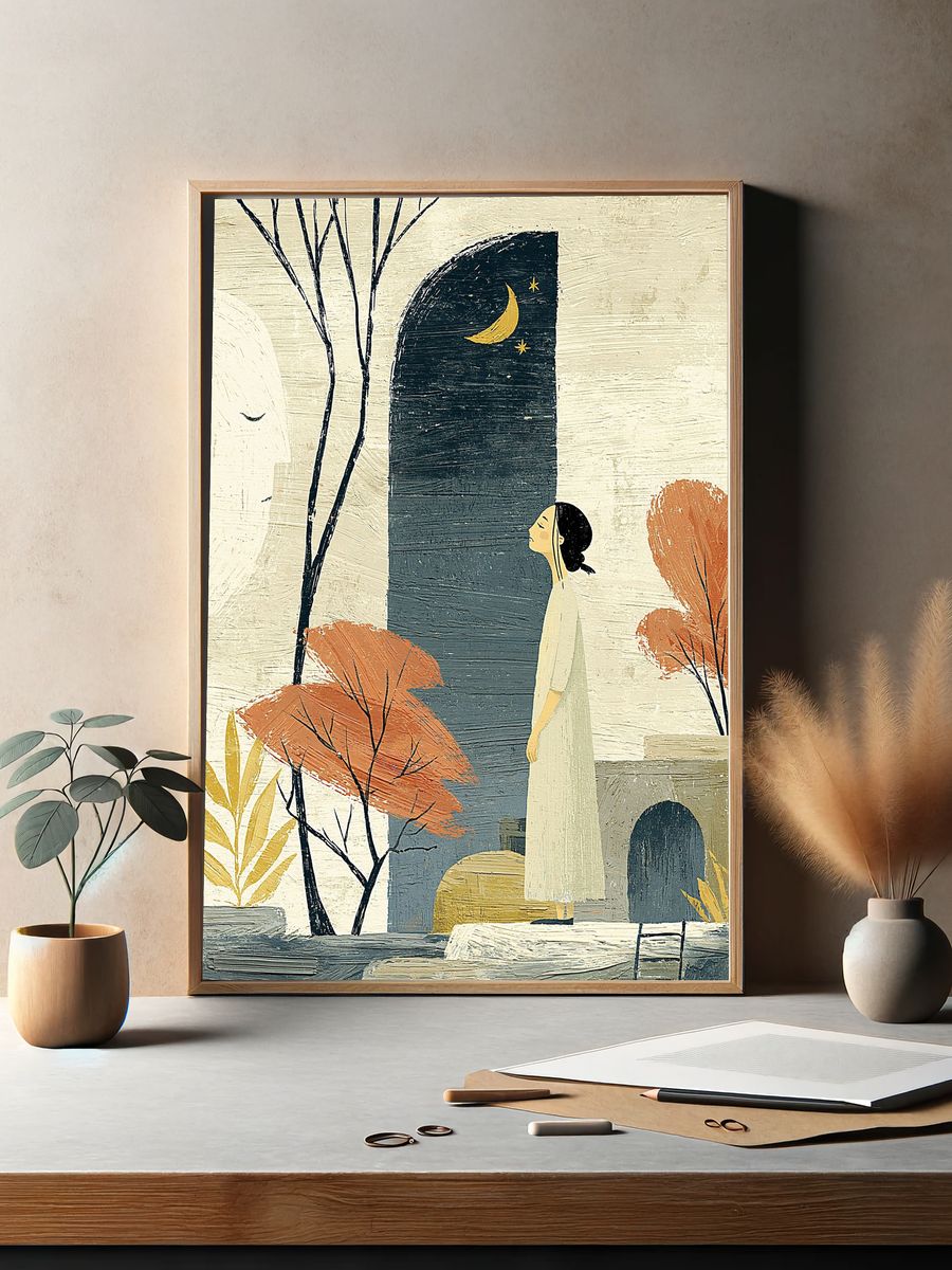 Moonlit Woman Illustration Poster. — room view 2