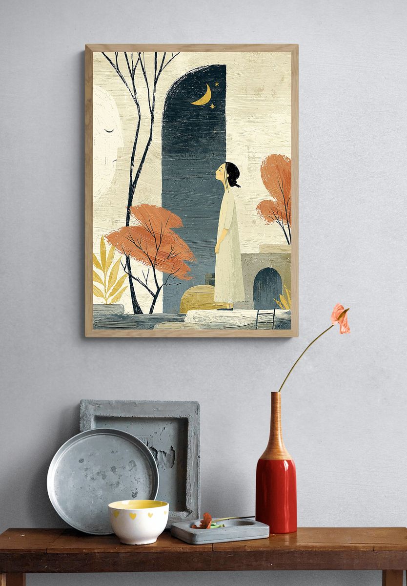 Moonlit Woman Illustration Poster. — room view 3