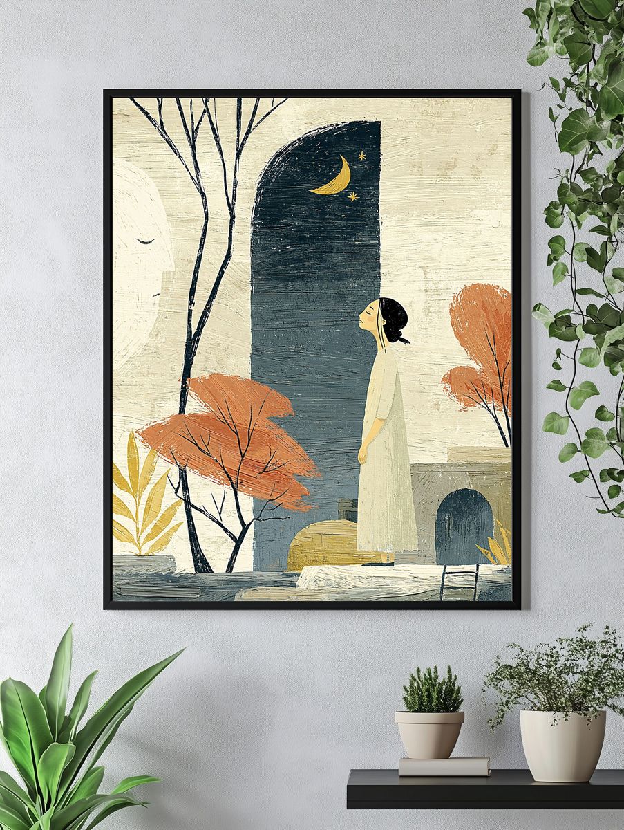 Moonlit Woman Illustration Poster. — room view 4