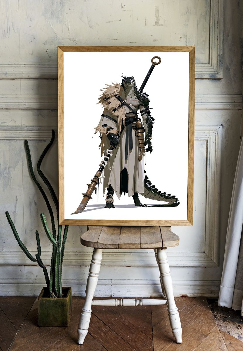 Armored Lizard Warrior Illustration Poster. room preview