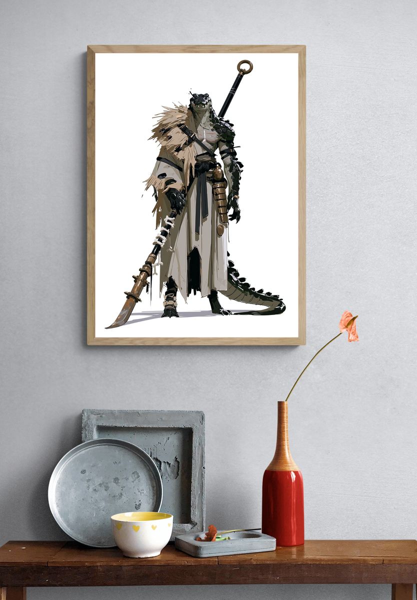 Armored Lizard Warrior Illustration Poster. — room view 3