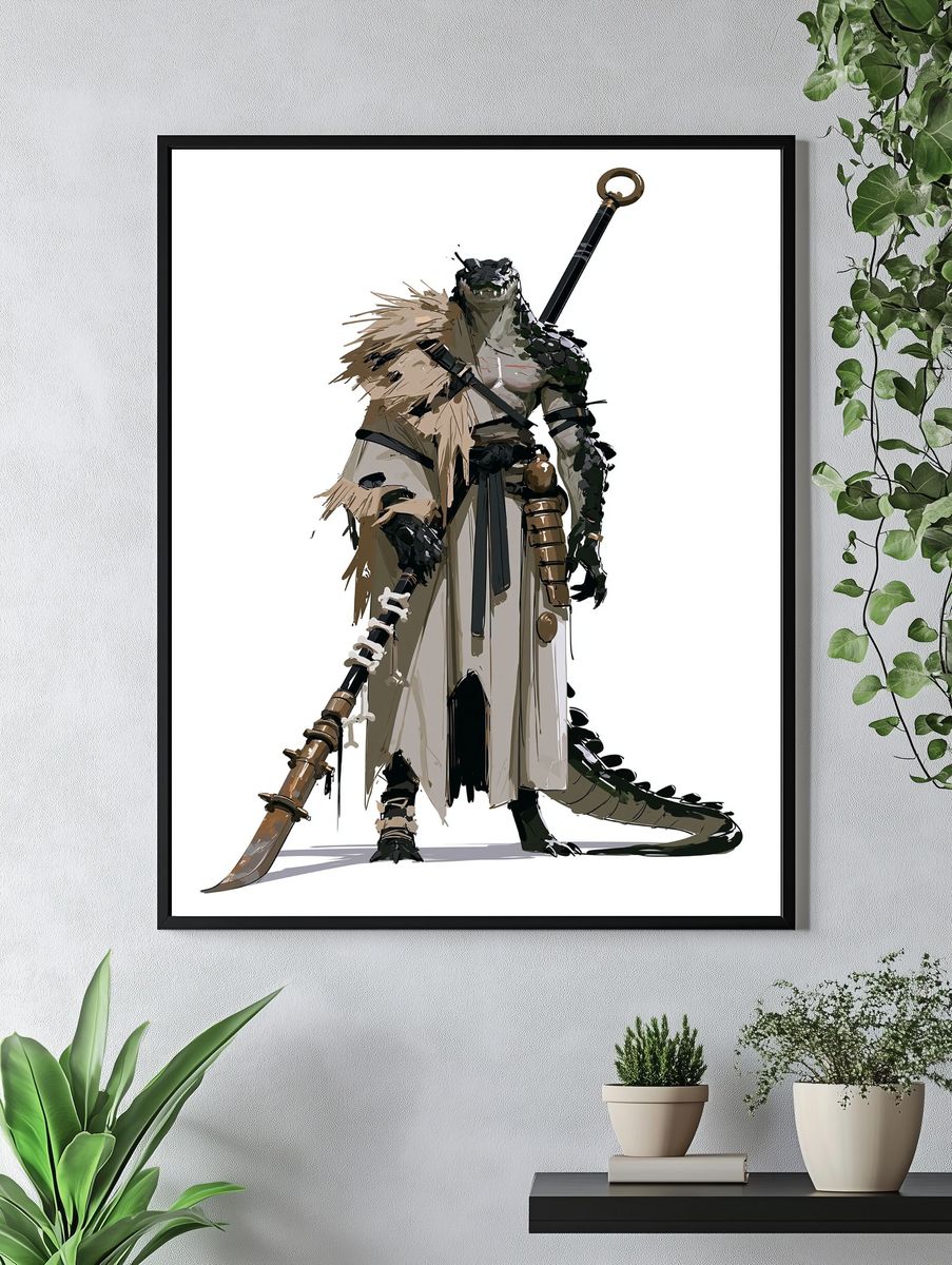 Armored Lizard Warrior Illustration Poster. — room view 4