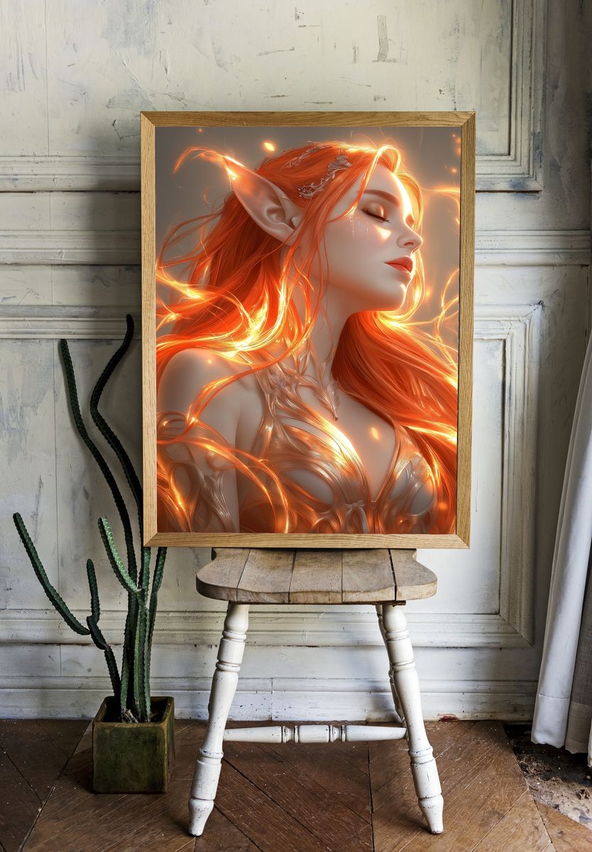 Elven Fire Portrait Print. — room view 1