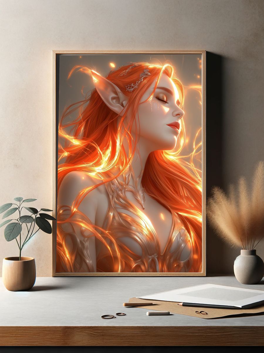 Elven Fire Portrait Print. — room view 2