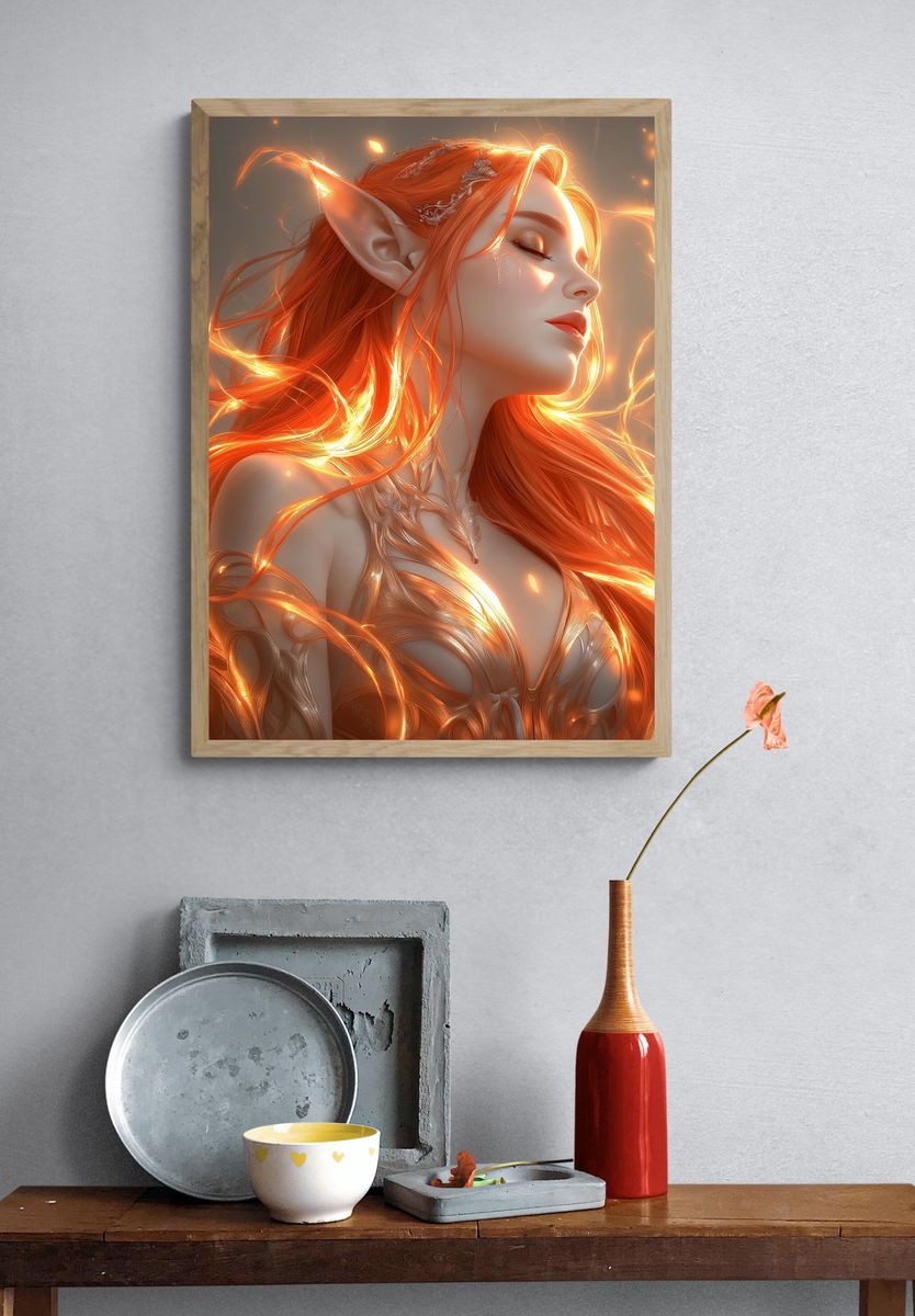 Elven Fire Portrait Print. — room view 3