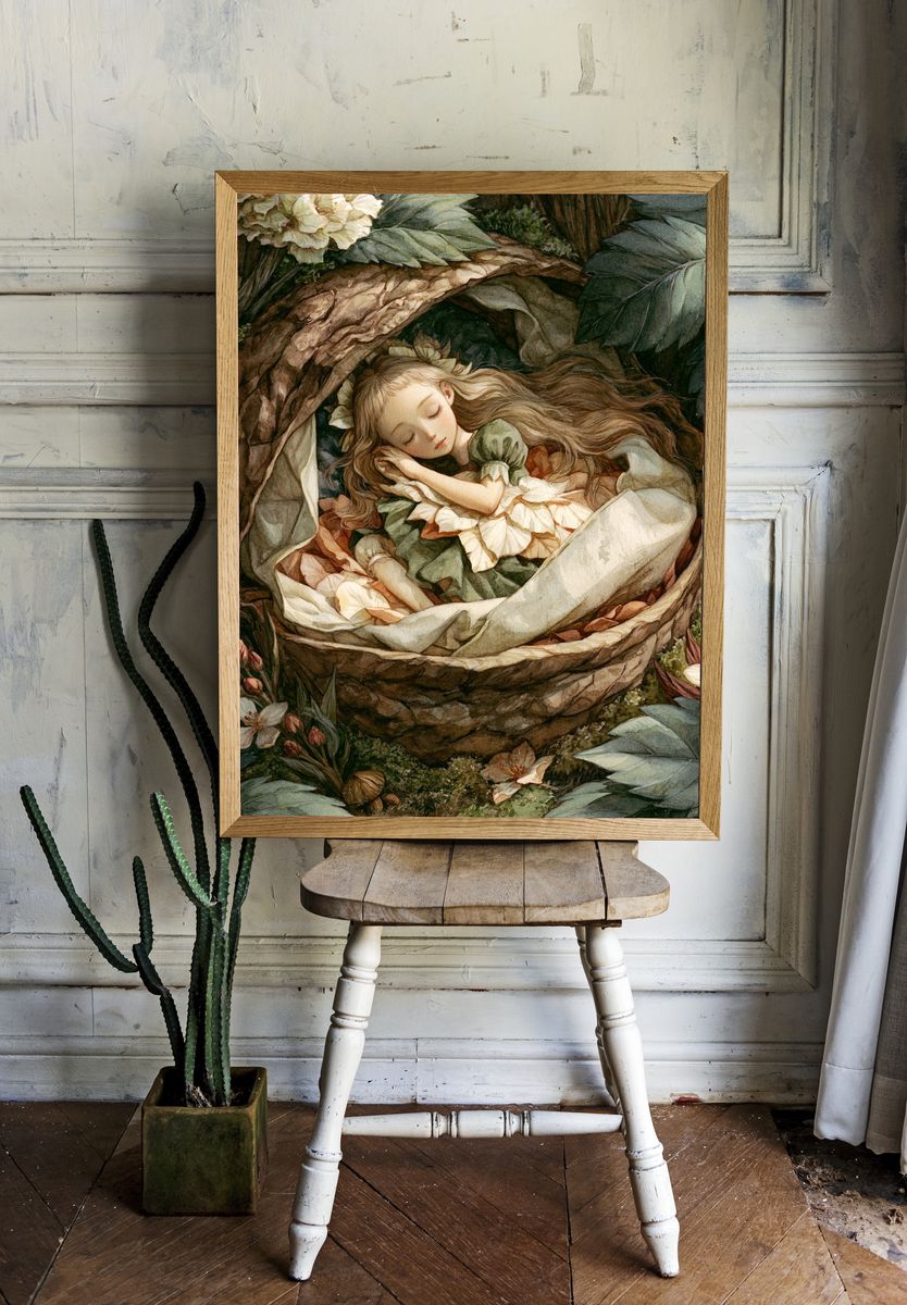 Sleeping Forest Girl Watercolor Print. — room view 1