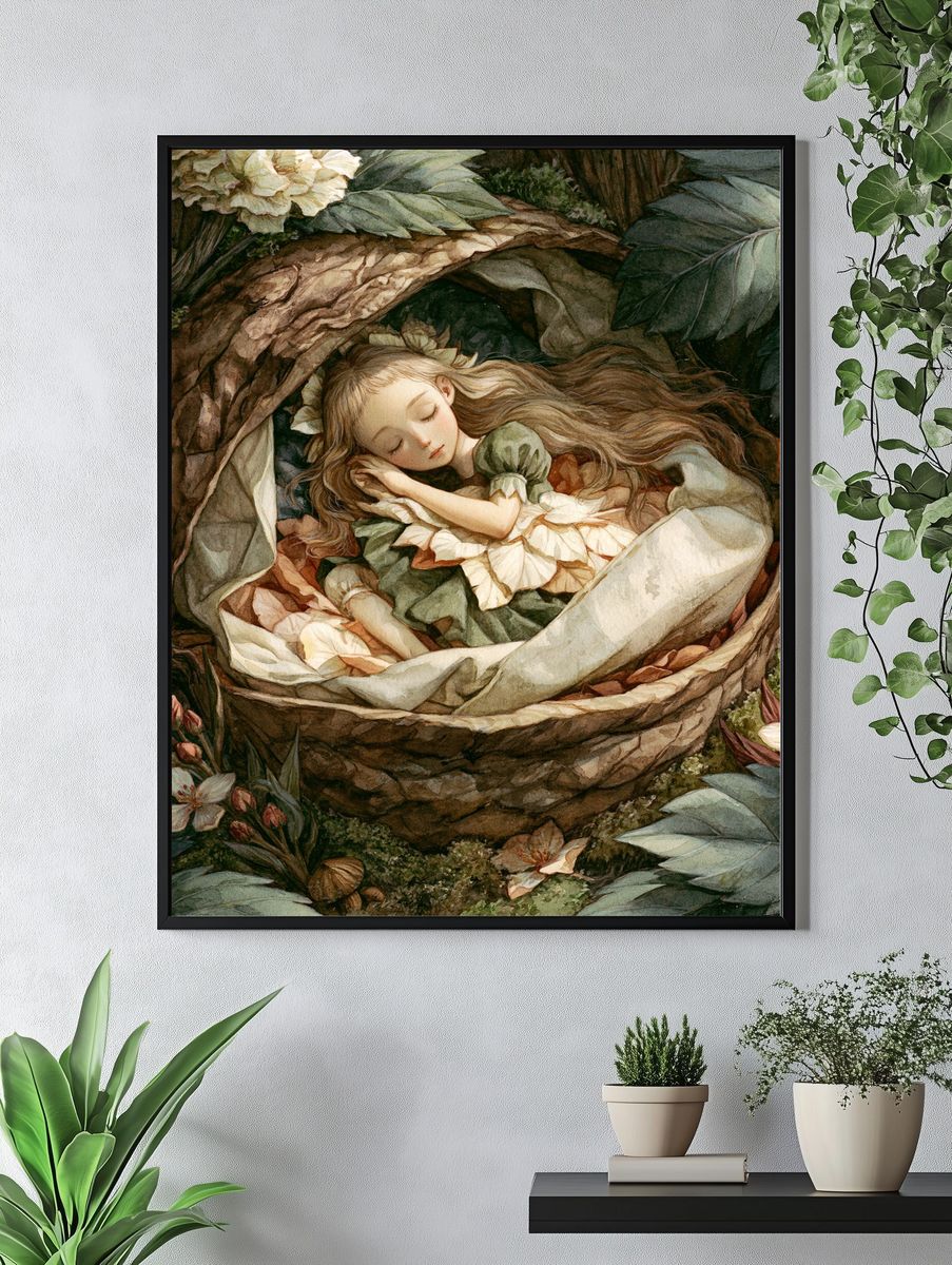 Sleeping Forest Girl Watercolor Print. — room view 4
