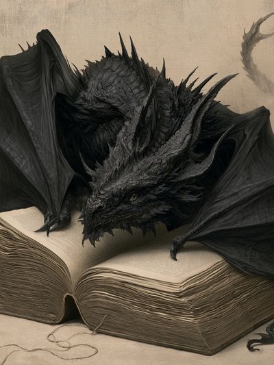 Dragon on Ancient Book Illustration Poster. poster