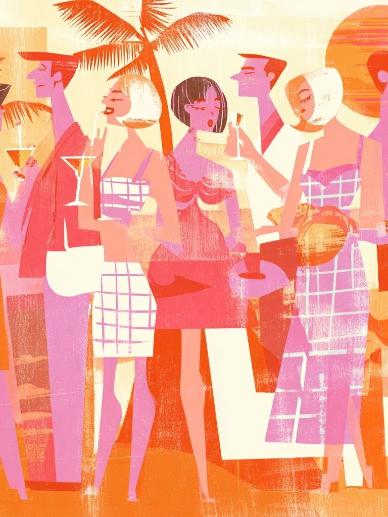 Tropical Cocktail Party Illustration Poster. poster detail