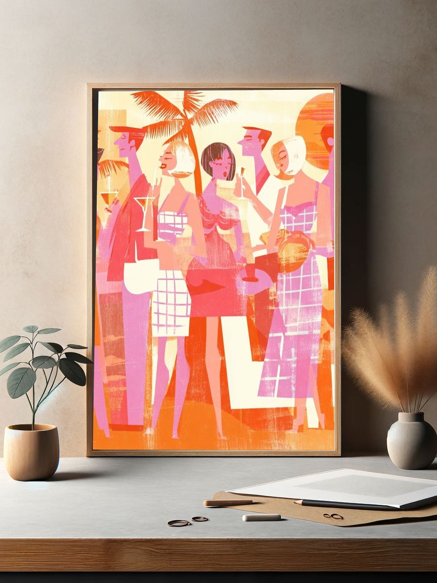 Tropical Cocktail Party Illustration Poster. — room view 2