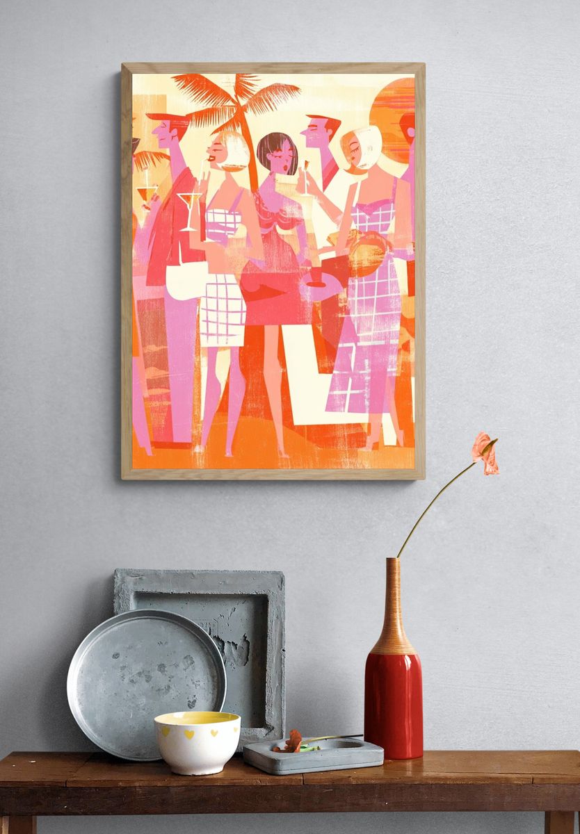 Tropical Cocktail Party Illustration Poster. — room view 3