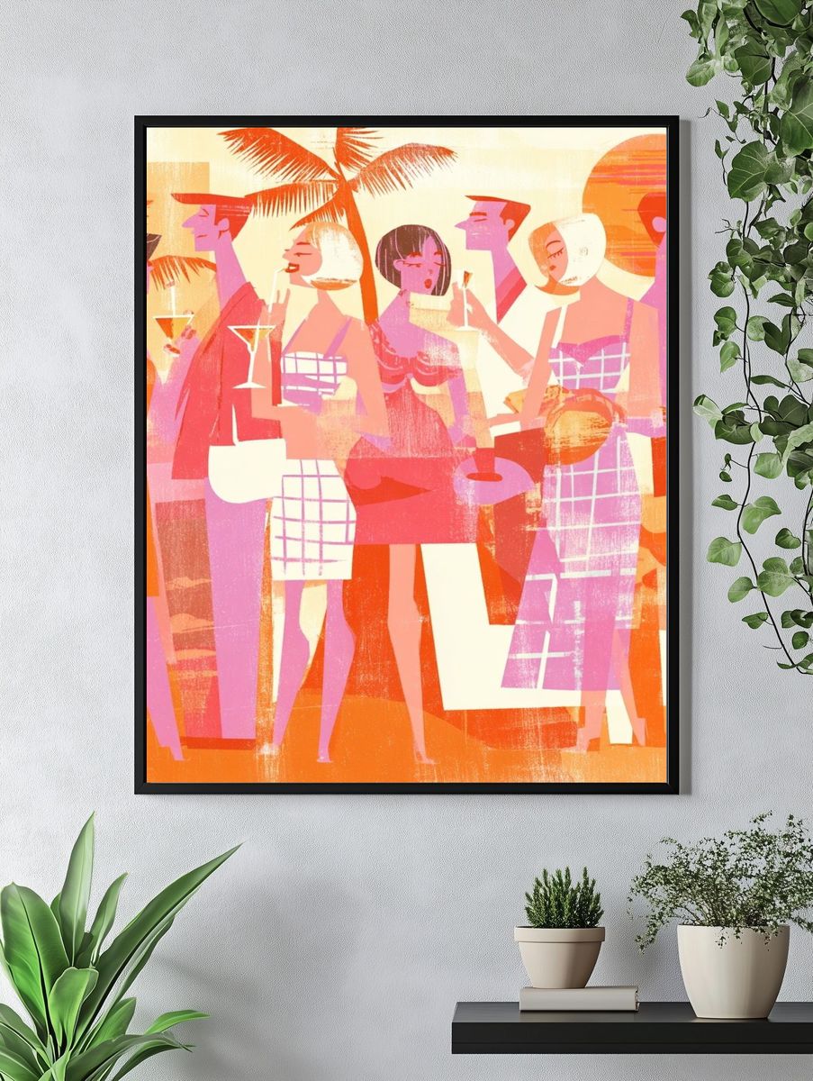 Tropical Cocktail Party Illustration Poster. — room view 4