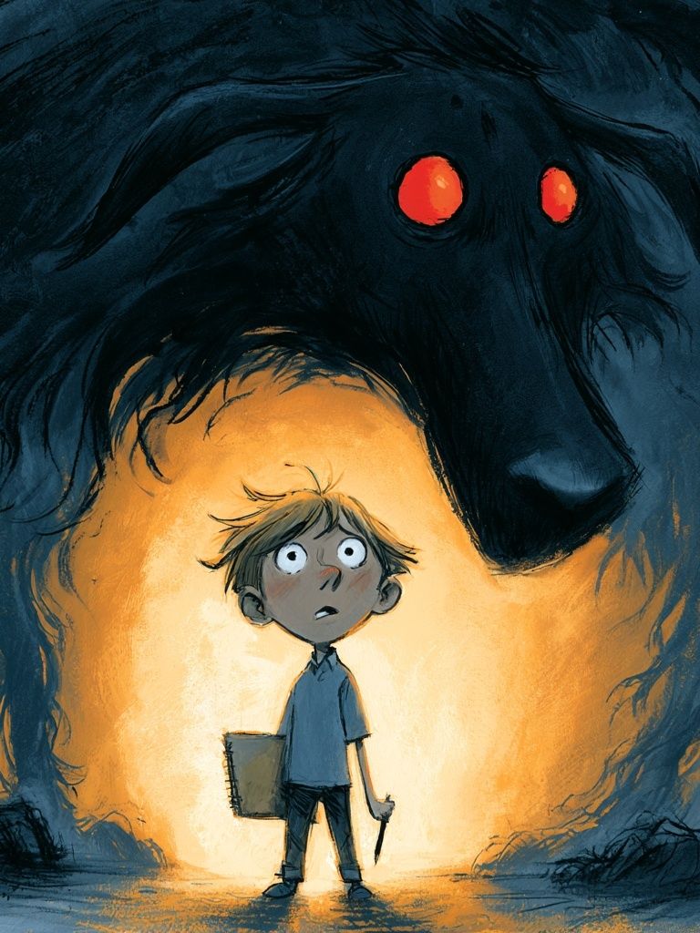 Boy and Shadow Monster Illustration Poster. poster detail