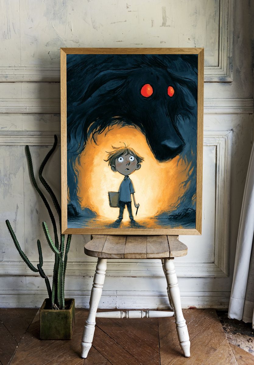 Boy and Shadow Monster Illustration Poster. room preview