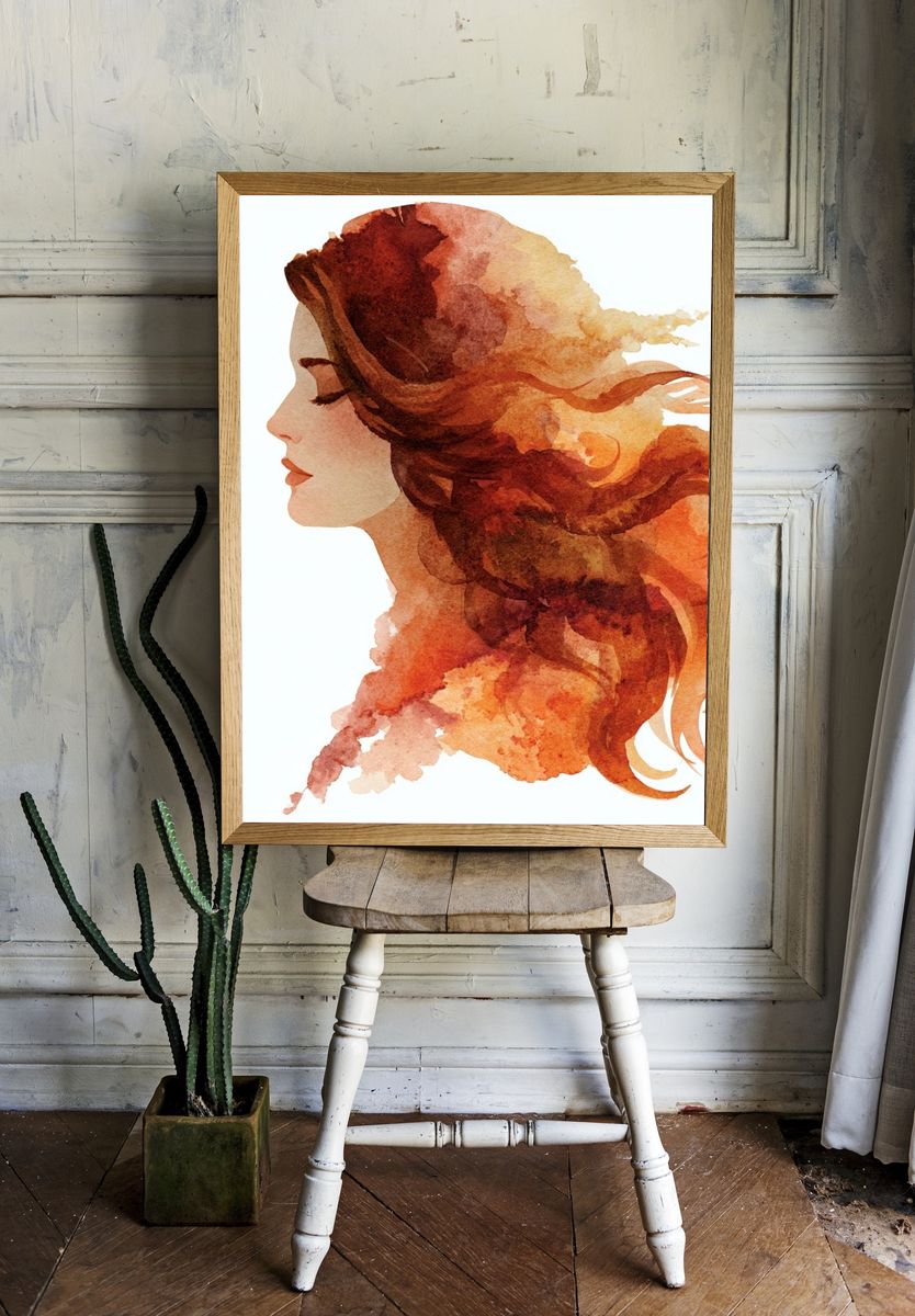 Watercolor Woman Profile Print. room preview