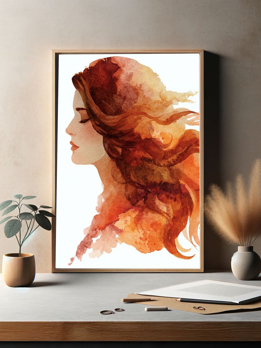 Watercolor Woman Profile Print. — room view 2