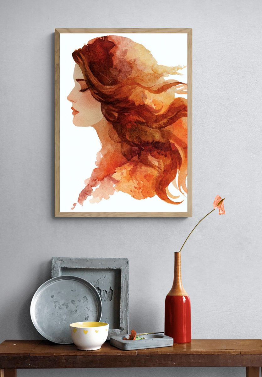 Watercolor Woman Profile Print. — room view 3