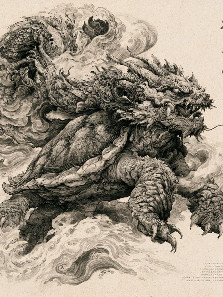 Dragon Turtle Ink Illustration Poster. poster — illustration art
