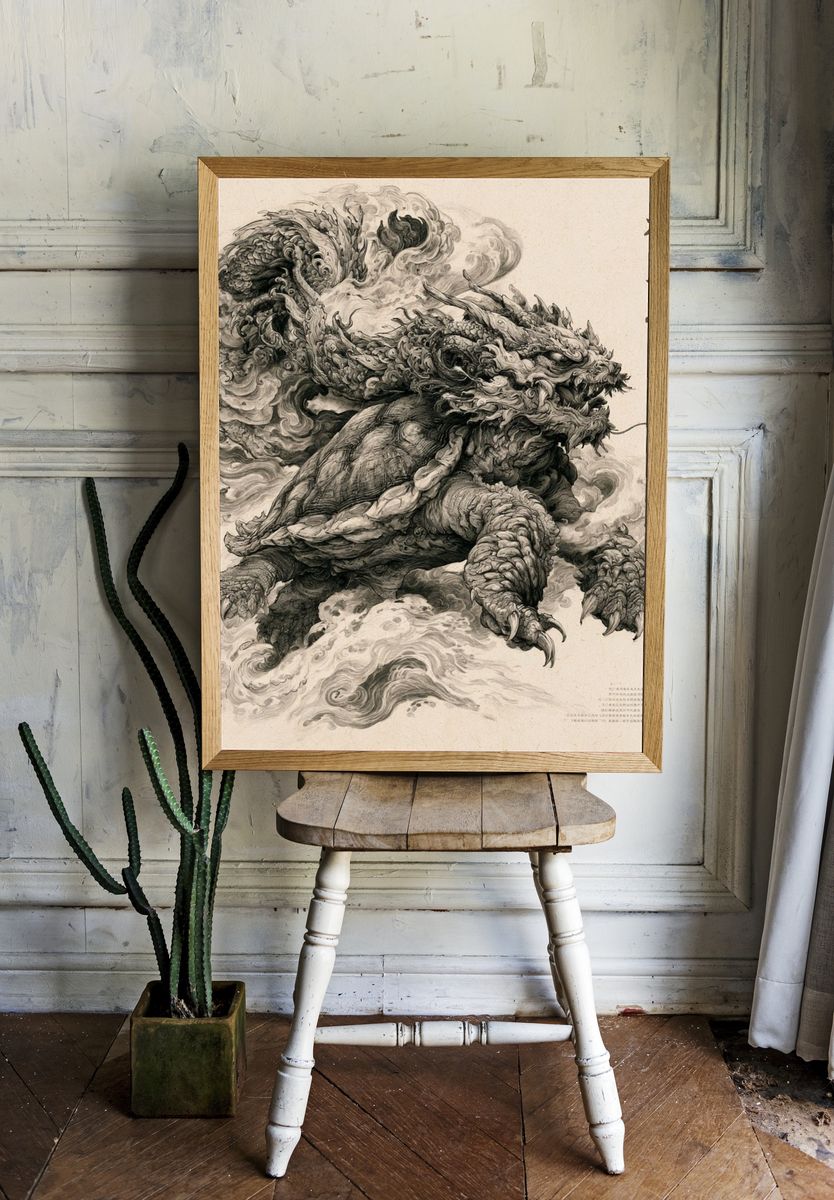 Dragon Turtle Ink Illustration Poster. room preview