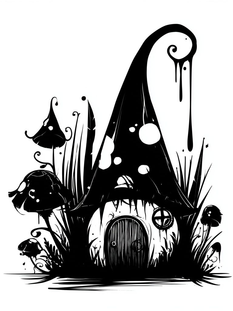 Whimsical Mushroom House Illustration Poster. poster — illustration art