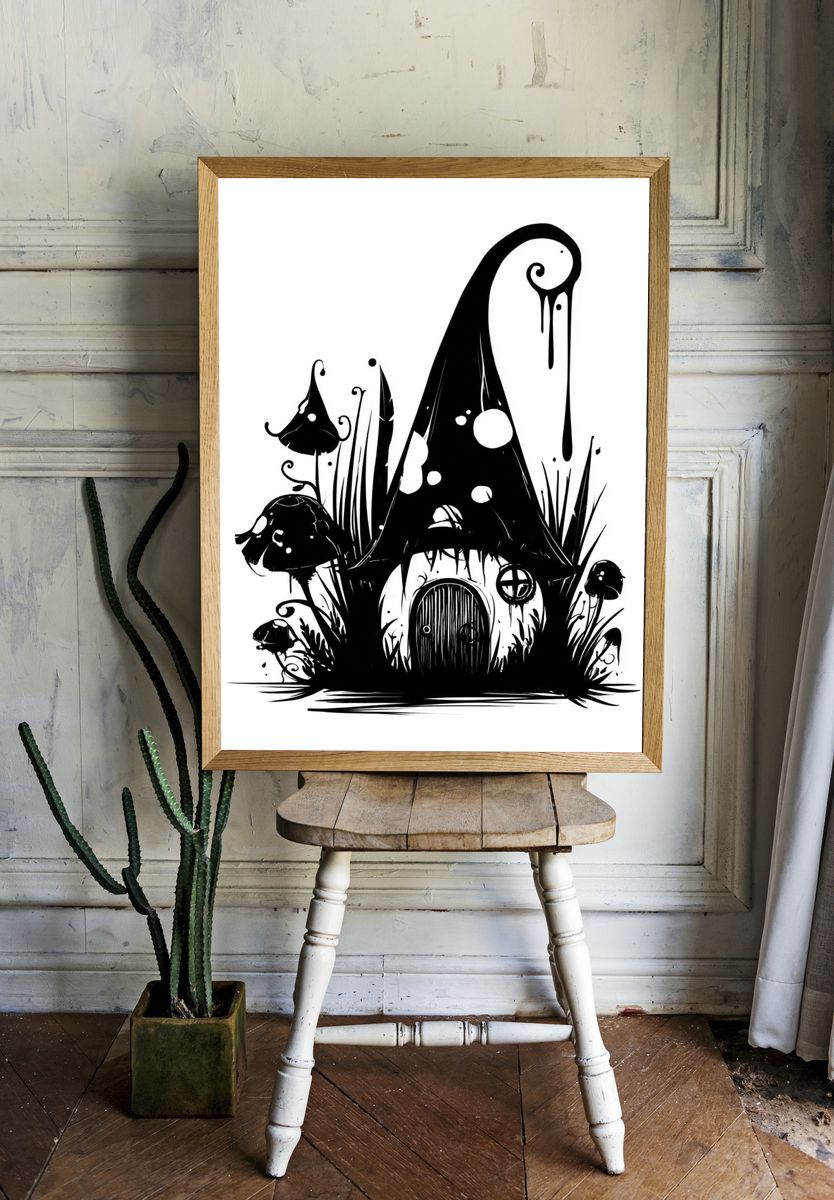 Whimsical Mushroom House Illustration Poster. room preview