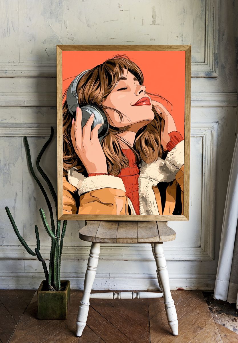 Headphones Portrait Illustration Poster. room preview