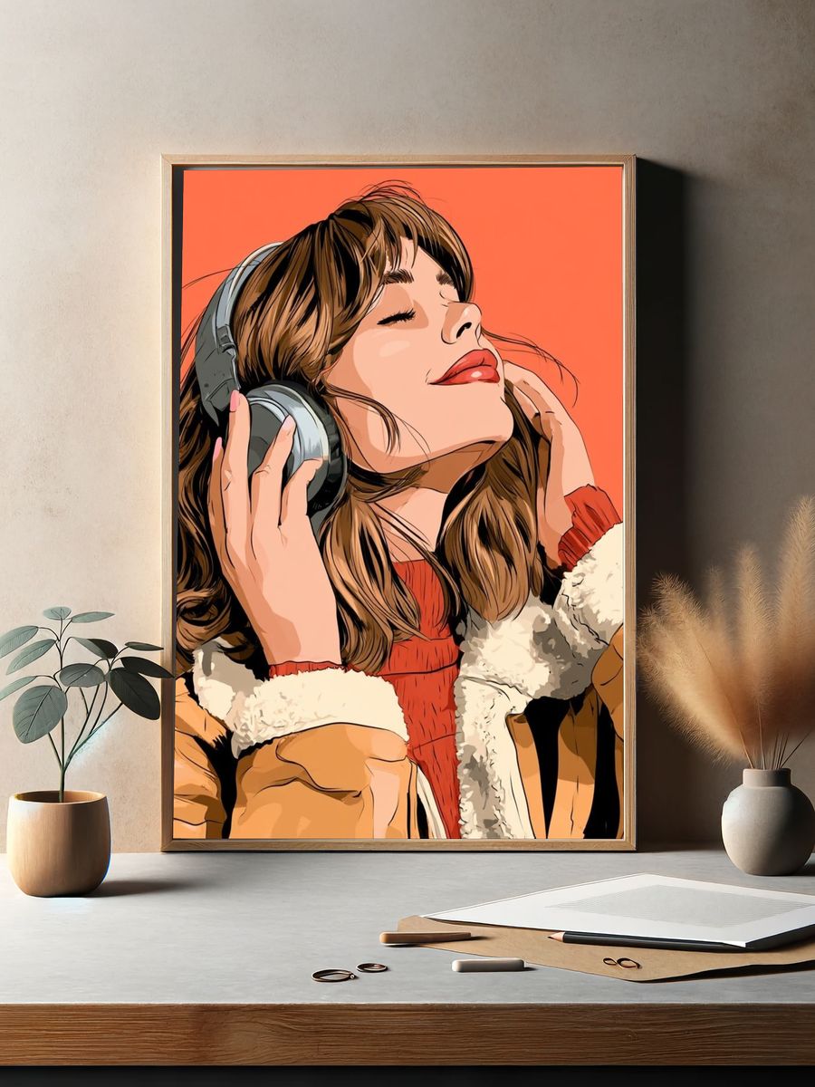 Headphones Portrait Illustration Poster. — room view 2