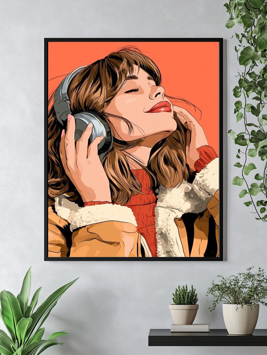 Headphones Portrait Illustration Poster. — room view 4