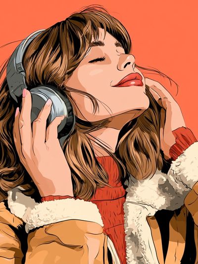 Headphones Portrait Illustration Poster.