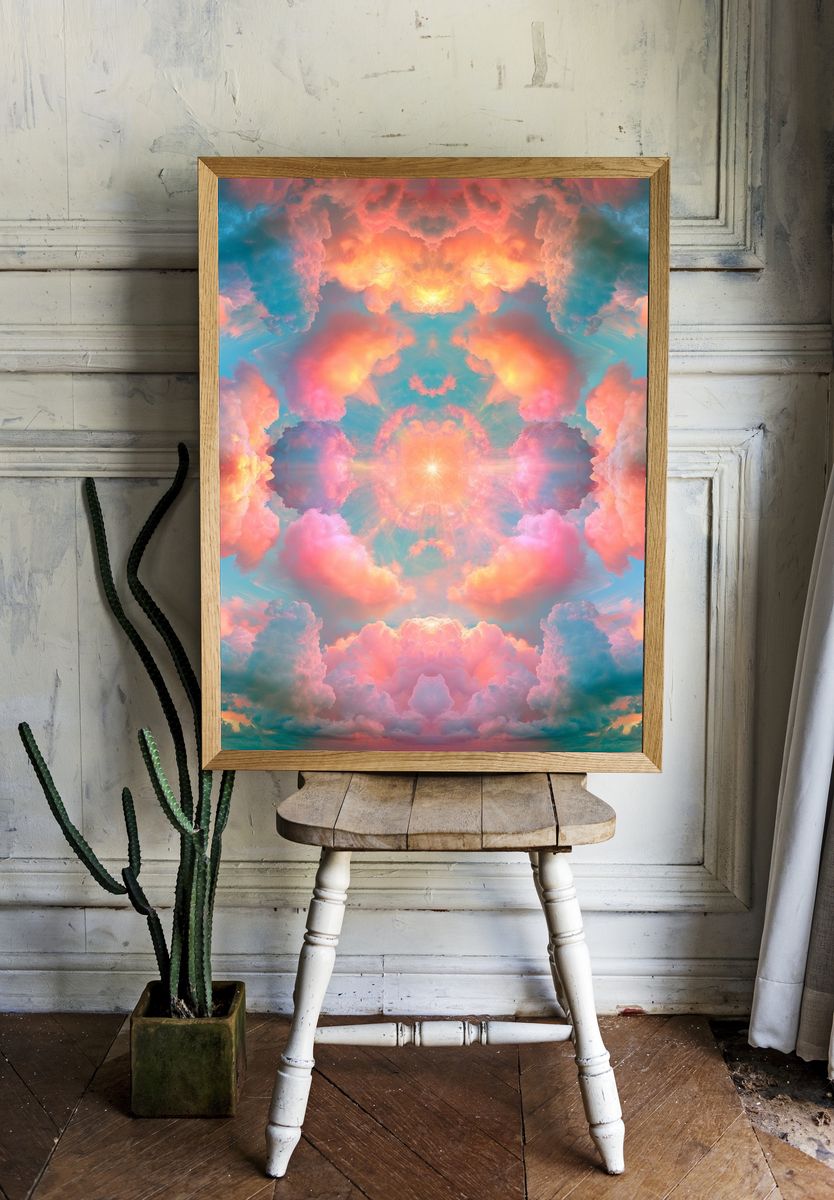 Pastel Cloud Mandala Print. room preview