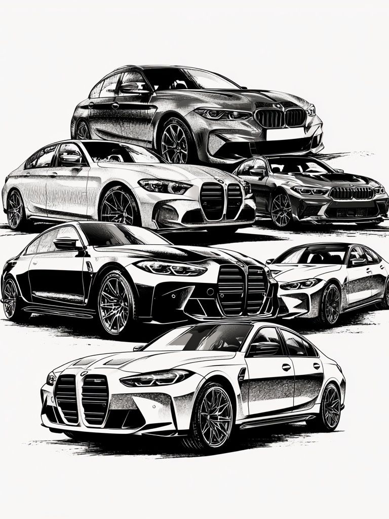 BMW M Series Cars Illustration Poster. poster — illustration art