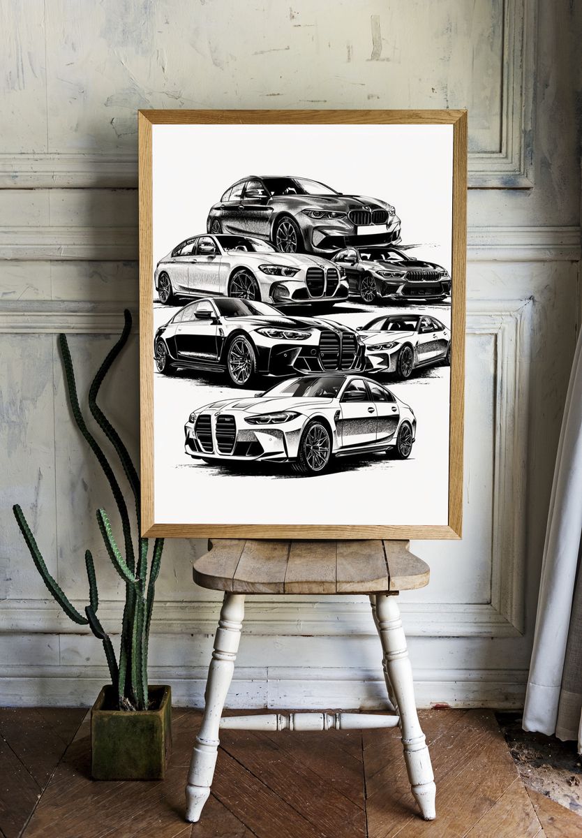 BMW M Series Cars Illustration Poster. — room view 1
