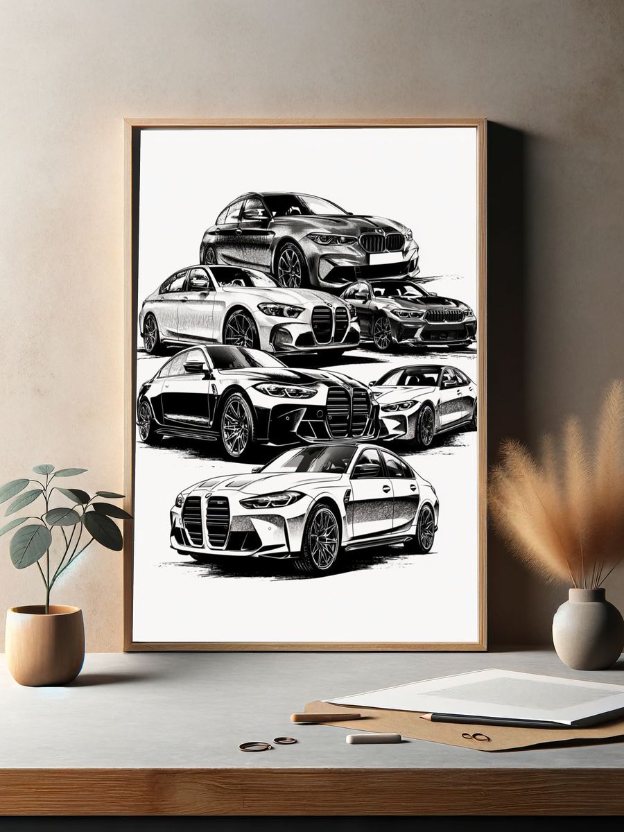 BMW M Series Cars Illustration Poster. — room view 2