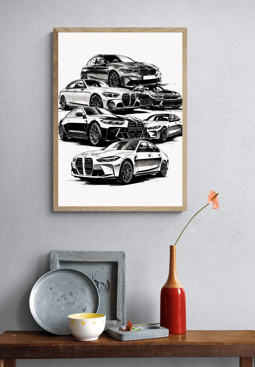 BMW M Series Cars Illustration Poster. — room view 3