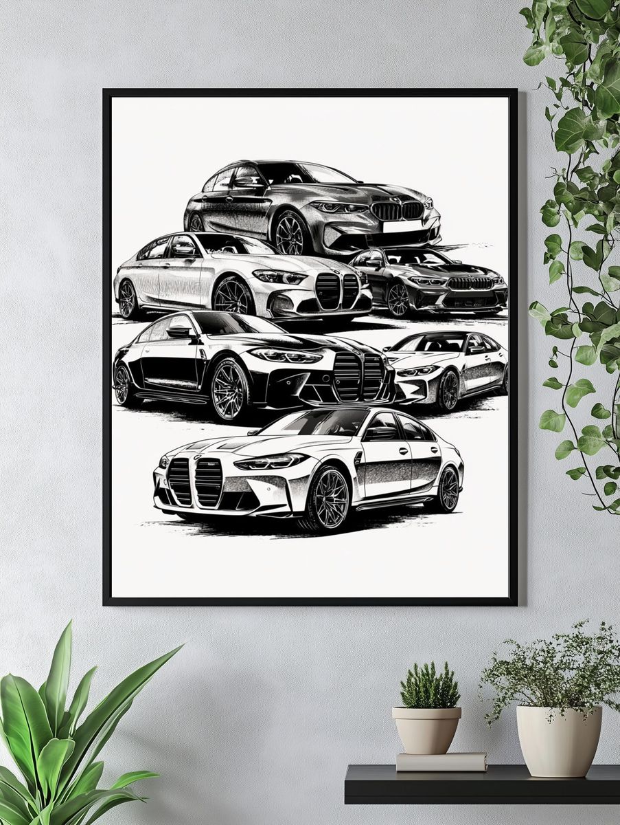 BMW M Series Cars Illustration Poster. — room view 4