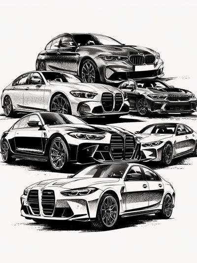 BMW M Series Cars Illustration Poster.