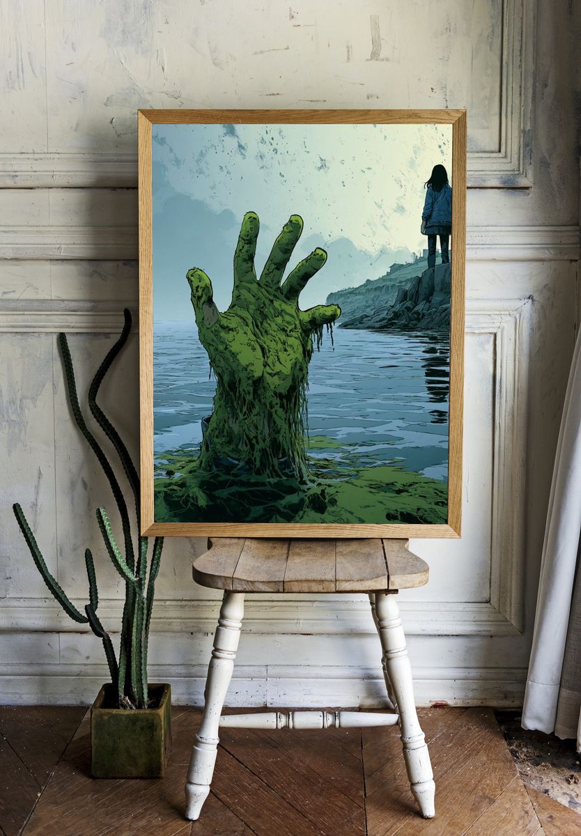 Surreal Sea Hand Illustration Poster. — room view 1