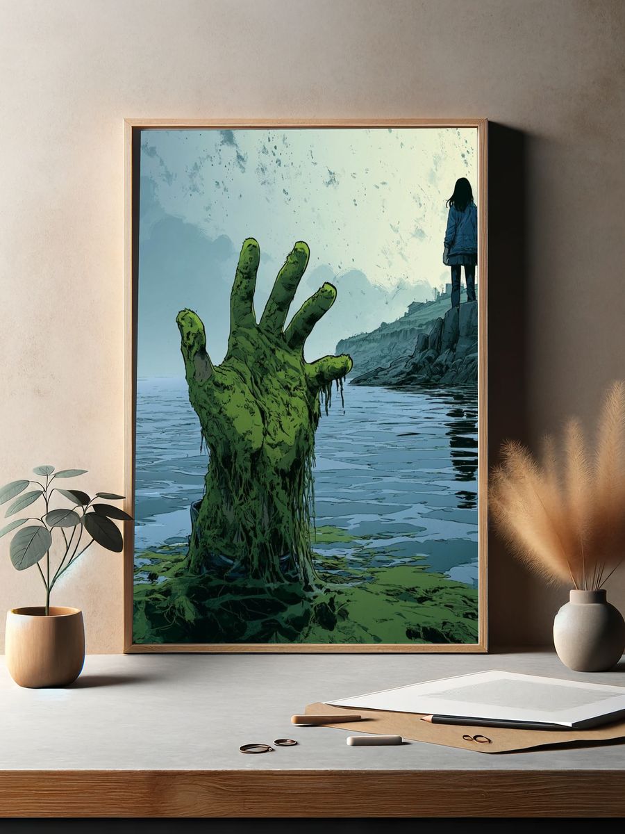 Surreal Sea Hand Illustration Poster. — room view 2