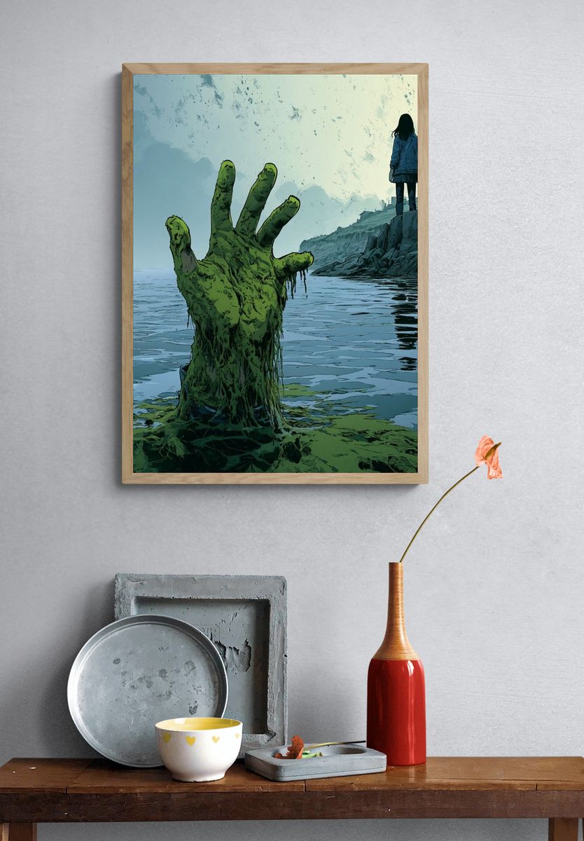 Surreal Sea Hand Illustration Poster. — room view 3