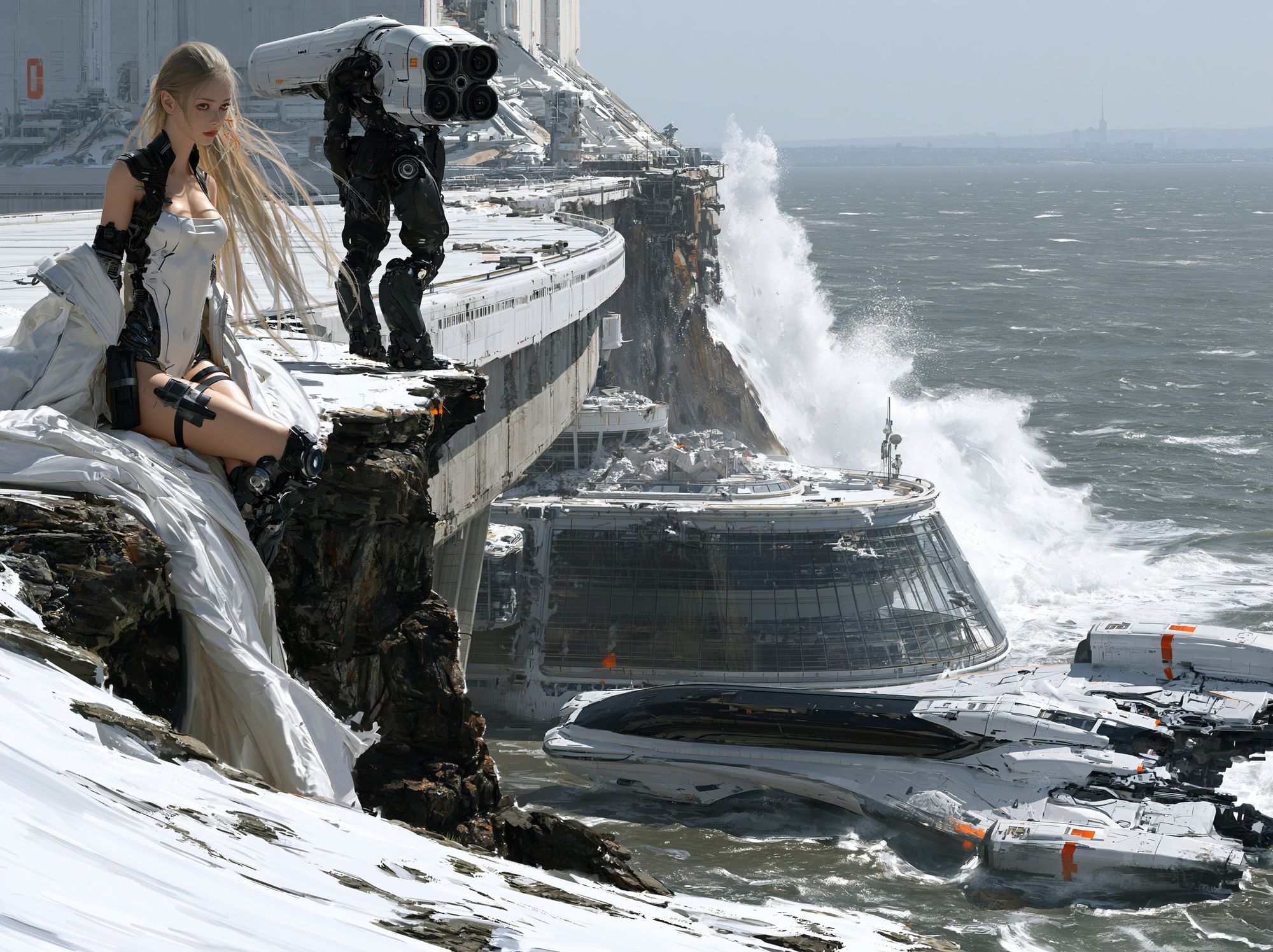 Sci-Fi Cliffside Seascape Poster. poster — illustration art