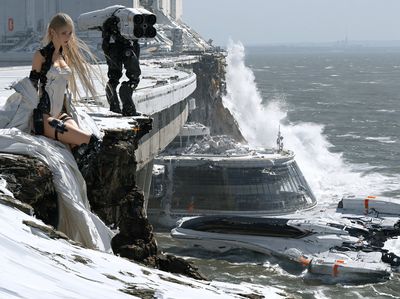 Sci-Fi Cliffside Seascape Poster.