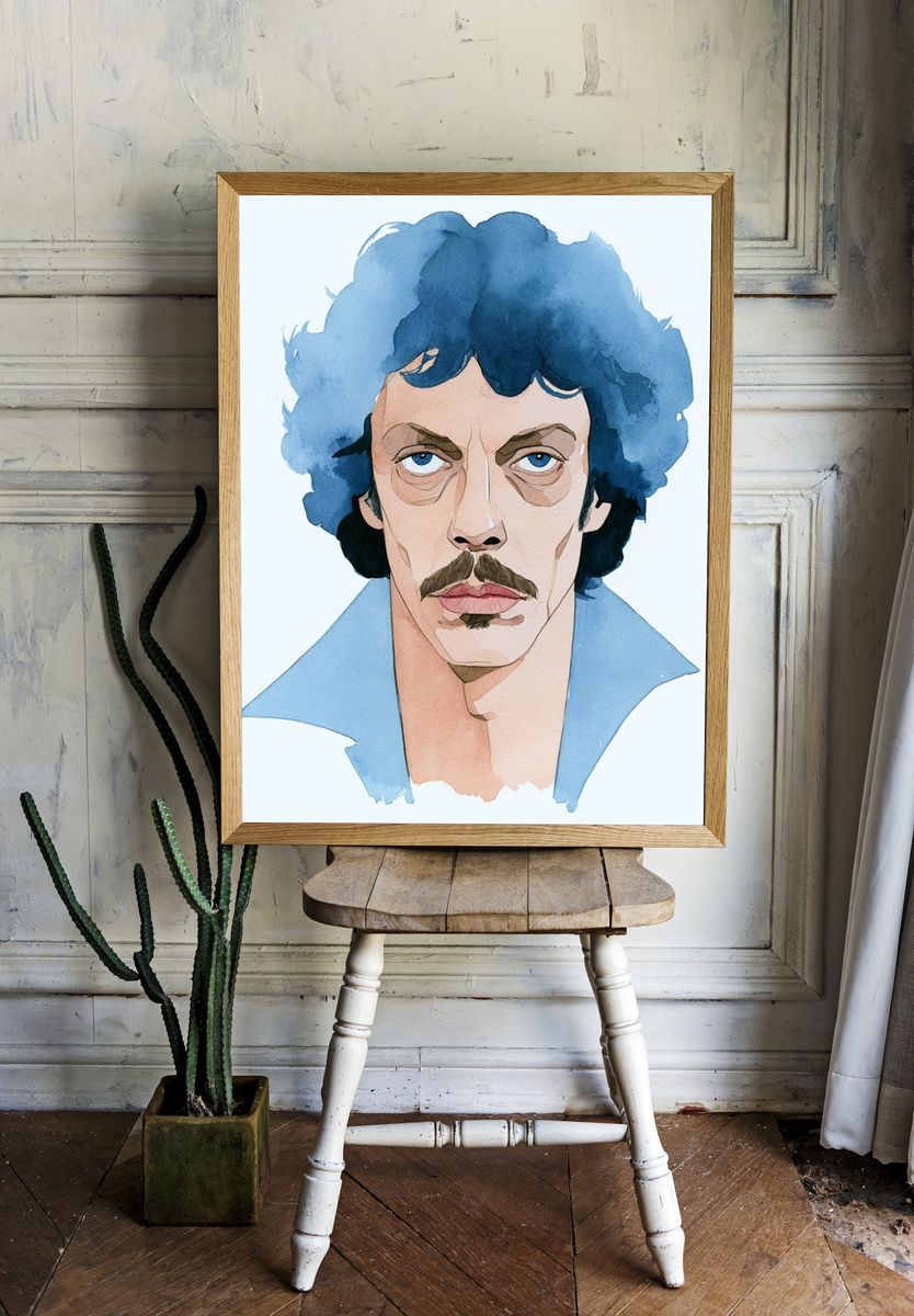 Blue Portrait Watercolor Poster. room preview