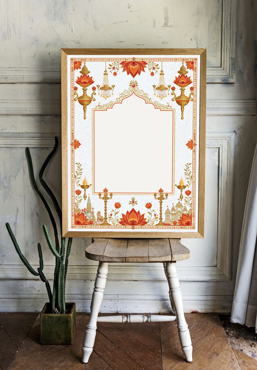 Diwali Lotus Temple Border Print. room preview