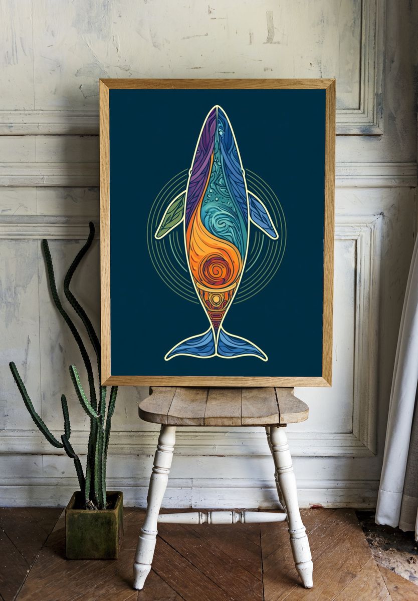 Abstract Whale Illustration Poster. room preview