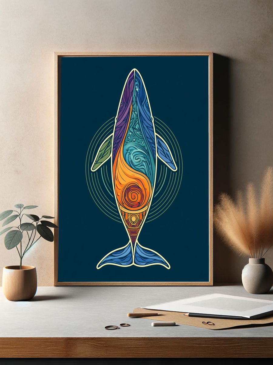 Abstract Whale Illustration Poster. — room view 2