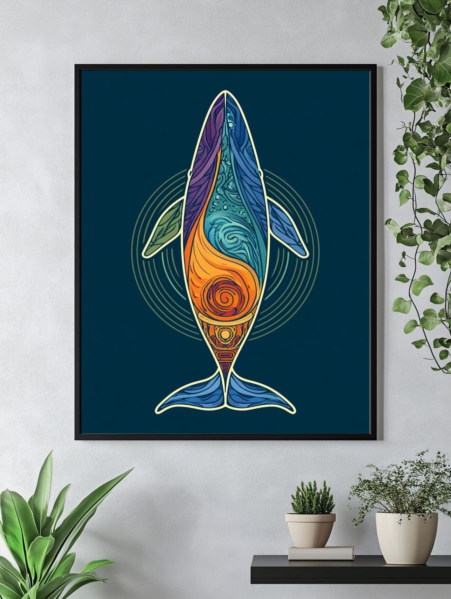 Abstract Whale Illustration Poster. — room view 4