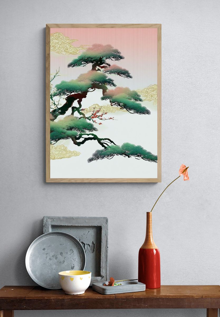 Zen Pine Clouds Illustration Poster. — room view 3