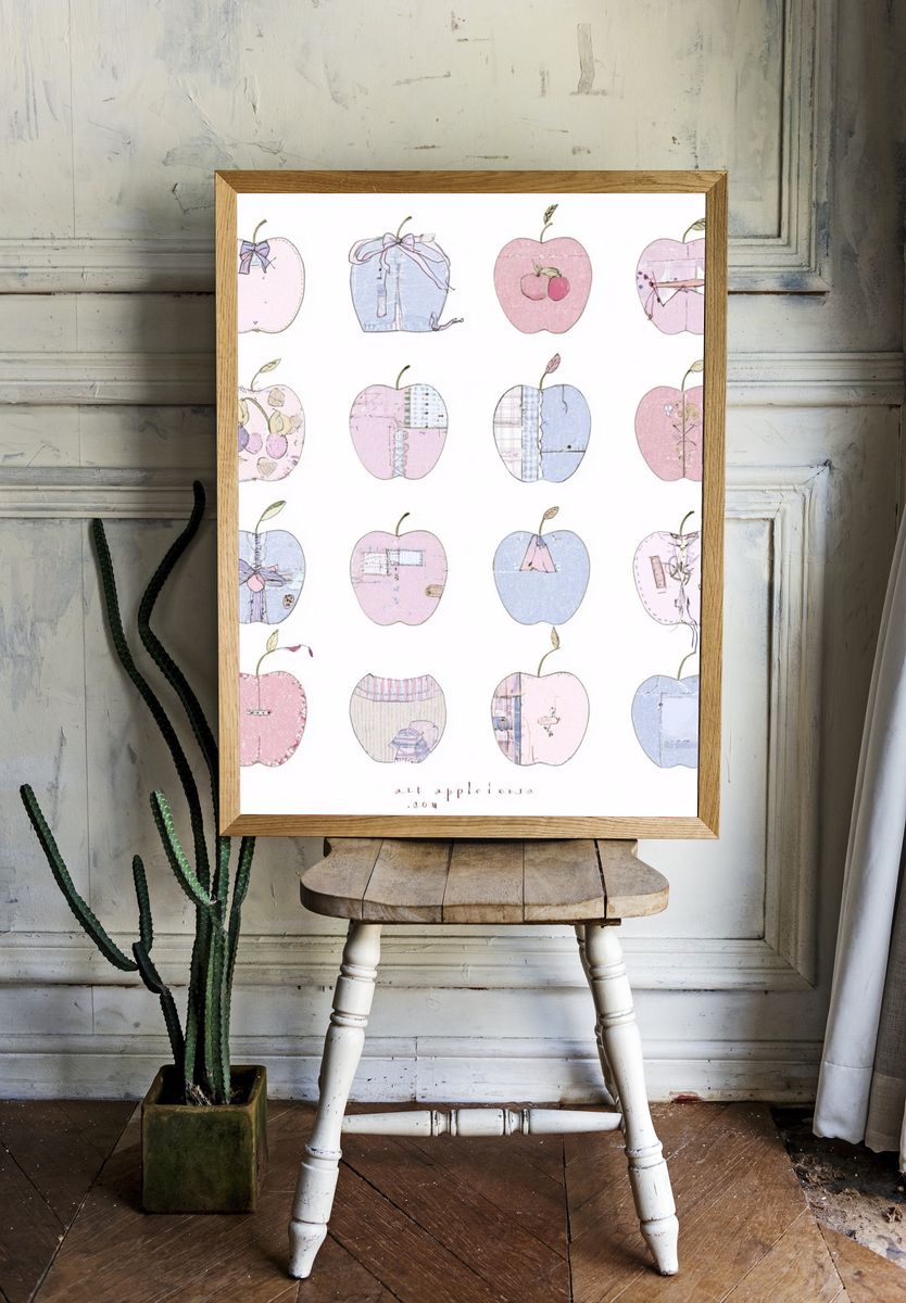 Pastel Apple Collage Illustration Poster. — room view 1